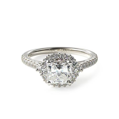 Platinum Cathedral Pave Halo Diamond Engagement Ring