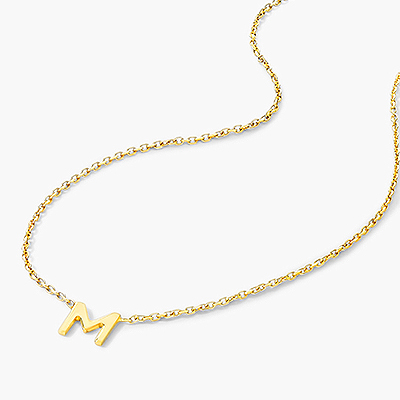 14K Yellow Gold Mini Initial M Necklace