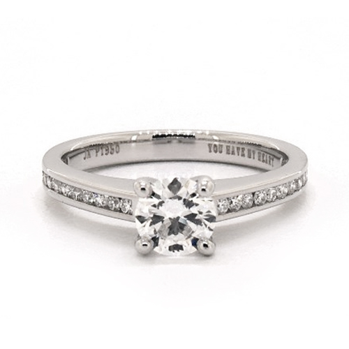 14K White Gold Thin Channel Set Round Shaped Diamond Engagement Ring