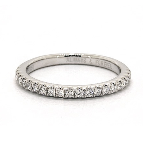 14K White Gold Slightly Curved Round Diamond Wedding Ring