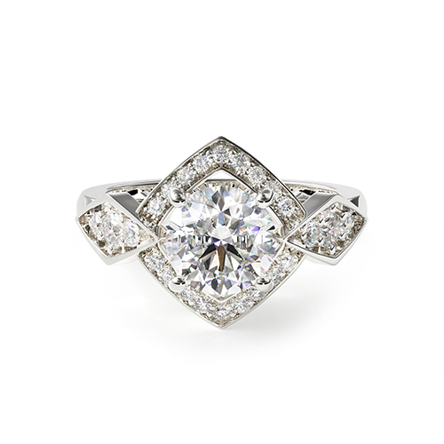 14K White Gold Art Deco Geometric Diamond Engagement Ring