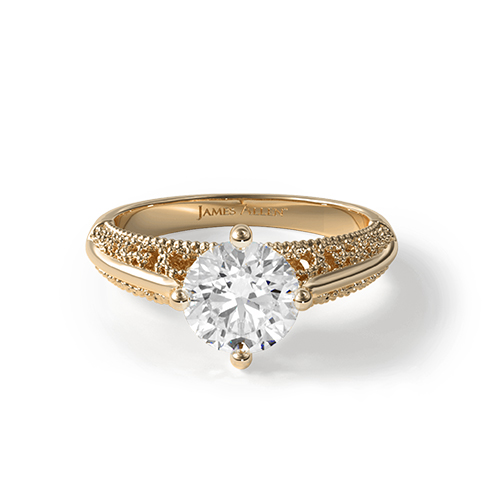 14K Yellow Gold Beaded Filigree Cathedral Kite-Set Engagement Ring