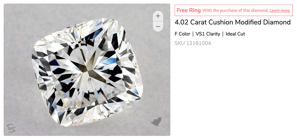 4.02 Carat Cushion modified diamond