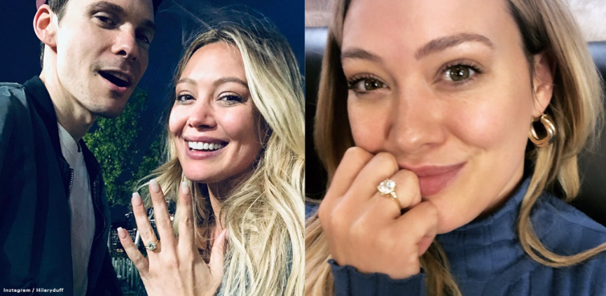 Hilary Duff engagement ring in two side-by-side Instagram photos