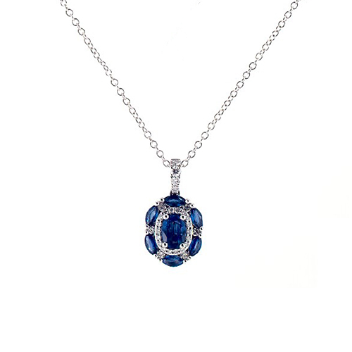 14K White Gold Imperial Sapphire And Diamond Necklace
