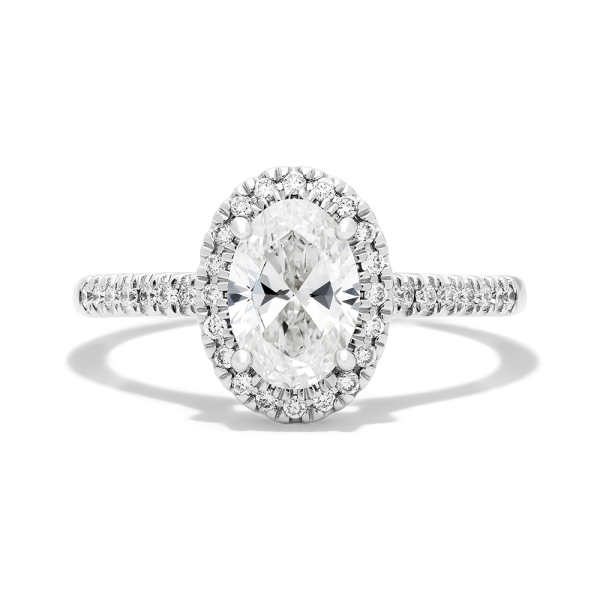 14K White Gold Pavé Halo Diamond Engagement Ring (Oval Center)