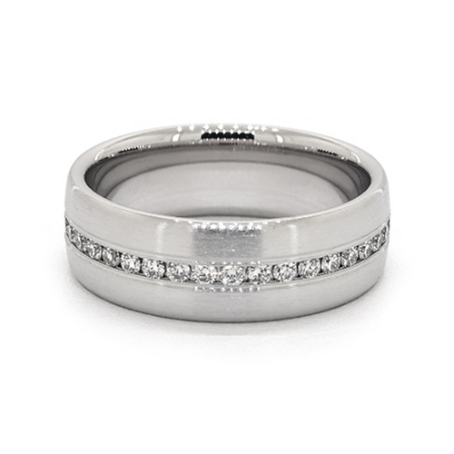 14K White Gold 7.5 Mm Satin Finish Channel Set Diamond Ring