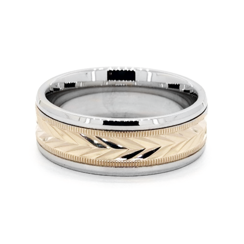 14K Two-Toned 8mm Comfort-Fit Wheat Pattern Band