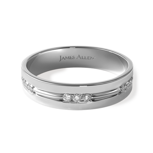 14K White Gold 6mm Etched Channel Set Diamond Wedding Ring