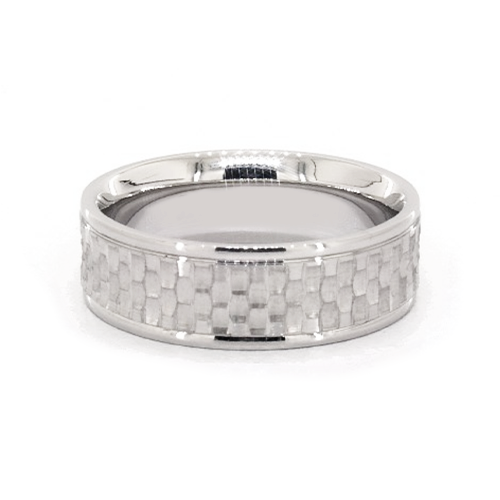 14K White Gold Checker Design Comfort Fit Band