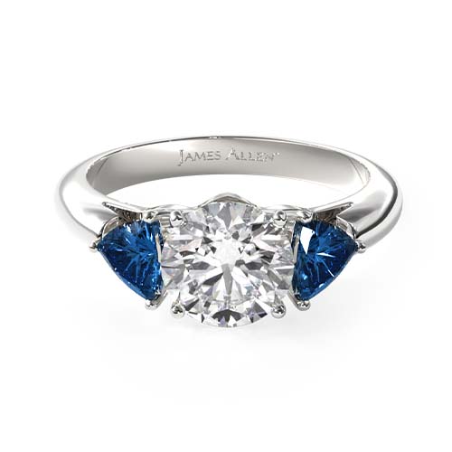 Platinum Three Stone Pear Shaped Blue Sapphire Engagement Ring
