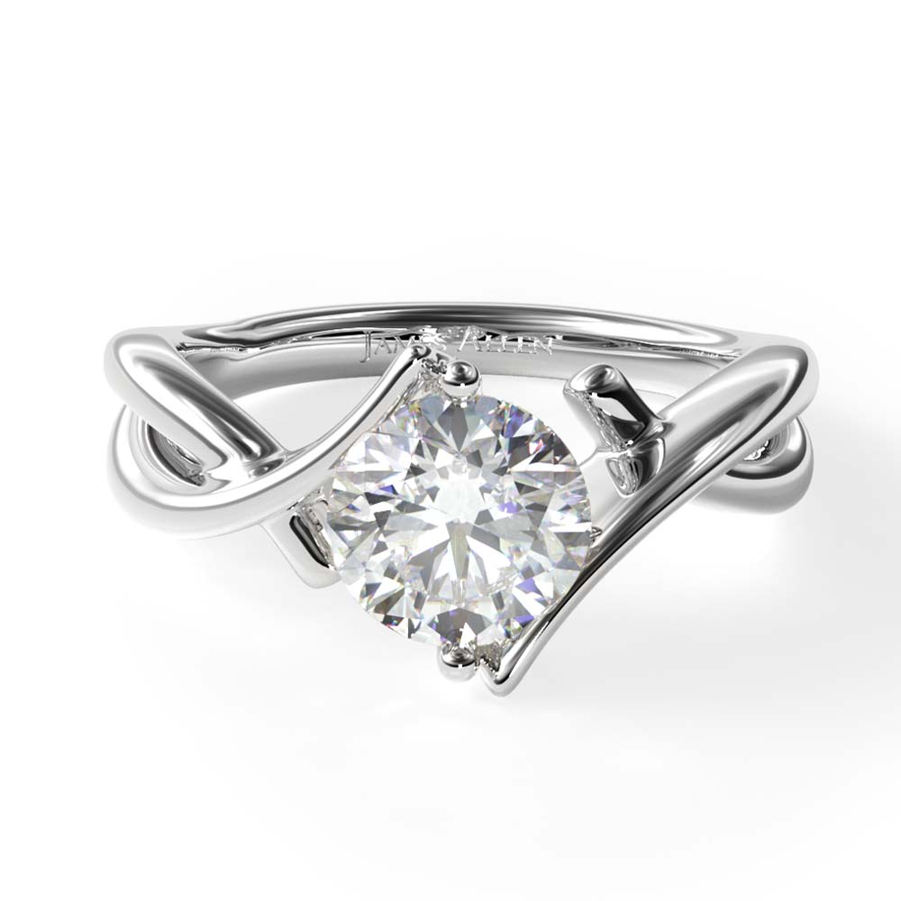 14K White Gold Ribbon Bypass Solitaire Engagement Ring