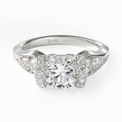 14K White Gold Half Bezel Set Flowering Diamond Engagement Ring