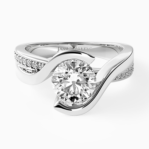 14K White Gold Intertwined Bypass Tension Setting Engagement Ring