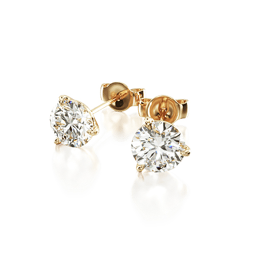 14K Yellow Gold Three Prong Martini Round Brilliant Diamond Stud Earrings (1.00 CTW - H-I / SI1-SI2)