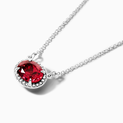14K White Gold East-West Oval Rhodolite Garnet And Diamond Halo Necklace