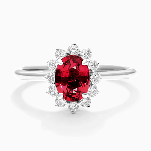 18K White Gold Oval Halo Ruby And Diamond Ring (7.0x5.0mm)
