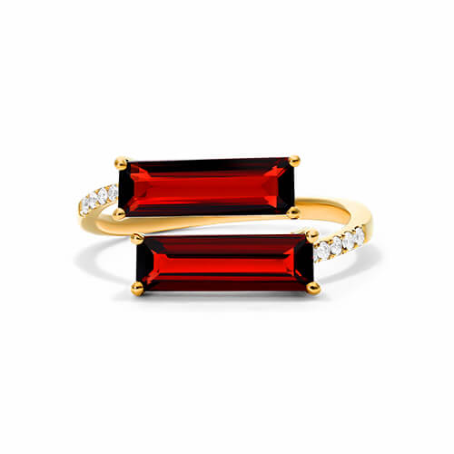 14K Yellow Gold Bypass Duo Garnet And Diamond Ring By Brevani
