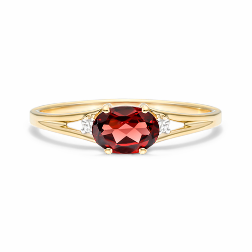 14K Yellow Gold Oval Garnet And Diamond Accent Birthstone Ring