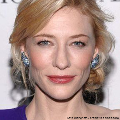 Kate Blanchett wearing blue topaz earrings