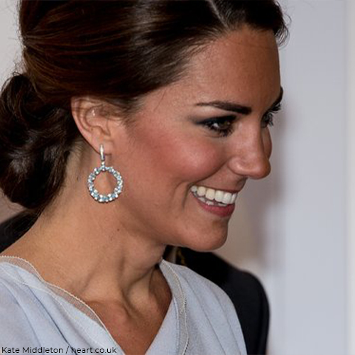 Kate Middleton wearing blue topaz hoop earrings