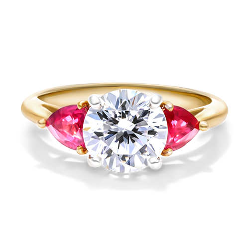 18K Yellow Gold Three Stone Trillion Shaped Ruby Engagement Ring