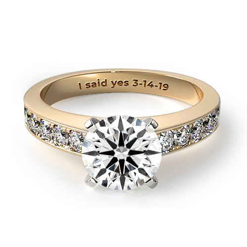 18K Yellow Gold Round Raised Pavé Diamond Engagement Ring