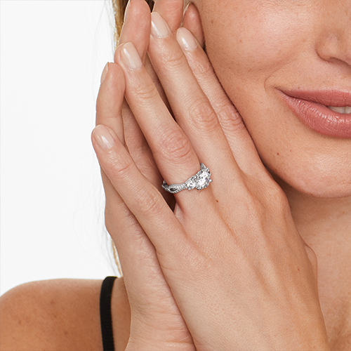 14K White Gold Three Stone Diamond Infinity Engagement Ring