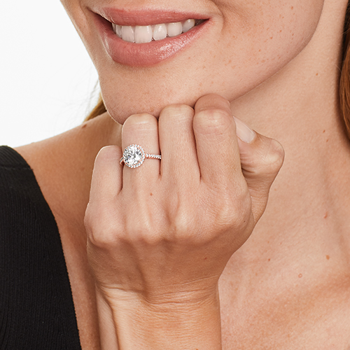 14K White Gold Petite Diamond Halo Engagement Ring