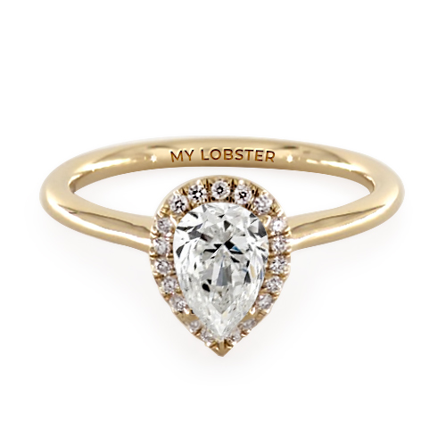 14K Yellow Gold Pavé Halo Diamond Engagement Ring (Pear Center)