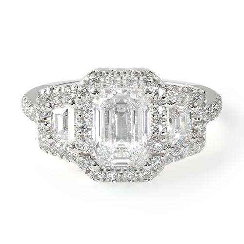 Platinum Framed Trapezoid Three Stone Diamond Engagement Ring