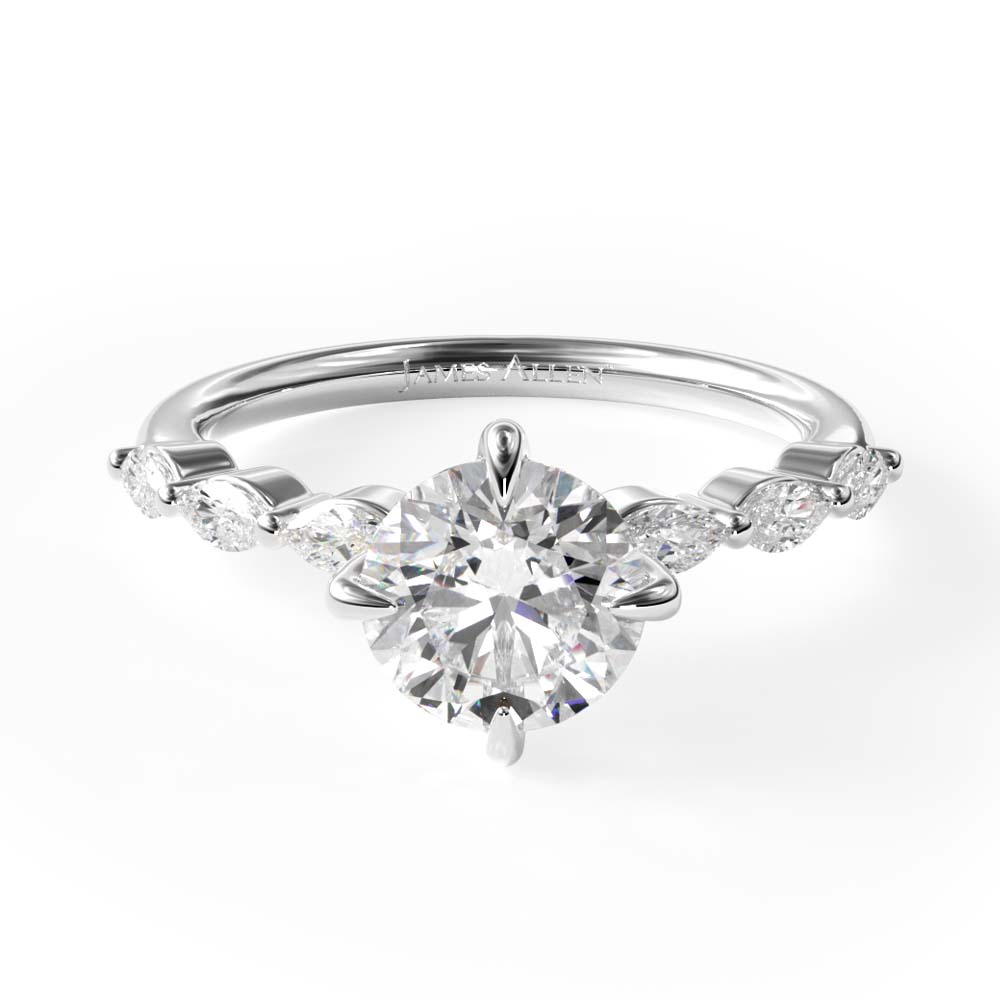18K White Gold Shared Prong Marquise Side Stone Diamond Engagement Ring