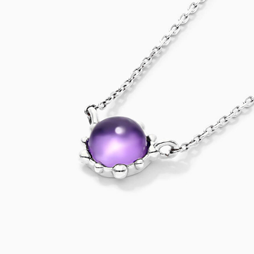 14K White Gold Beaded Amethyst Necklace