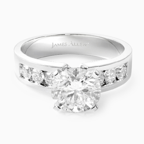 14K White Gold Channel Set Round Shaped Diamond Engagement Ring