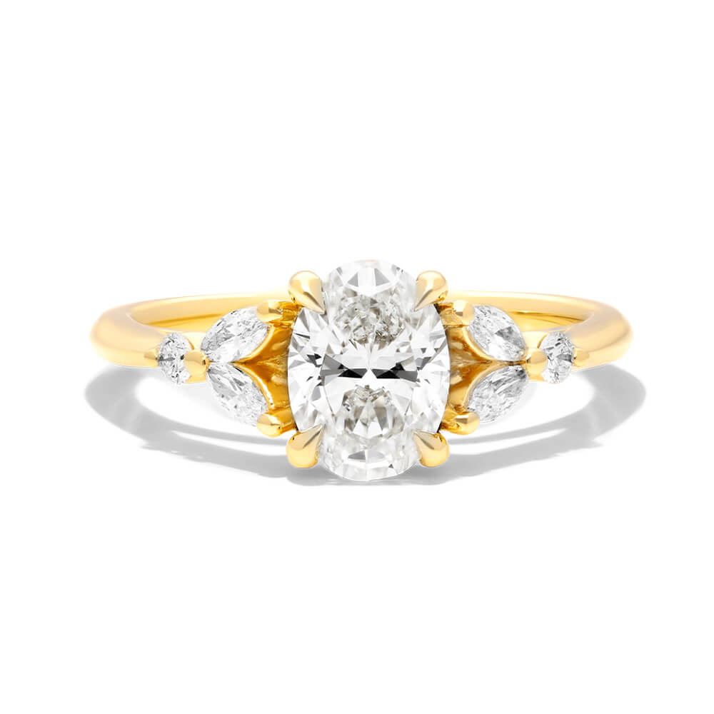 18K Yellow Gold Laurel Leaves Diamond Engagement Ring