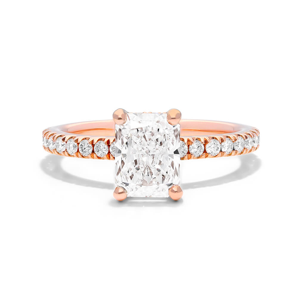 14K Rose Gold Petite Pavé Crown Diamond Engagement Ring