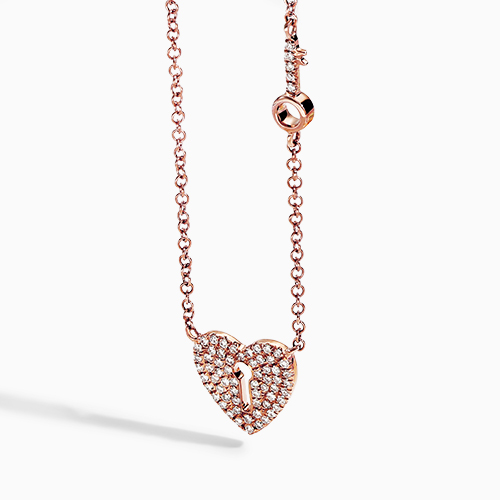 14K Rose Gold Key To Your Love's Heart Diamond Necklace