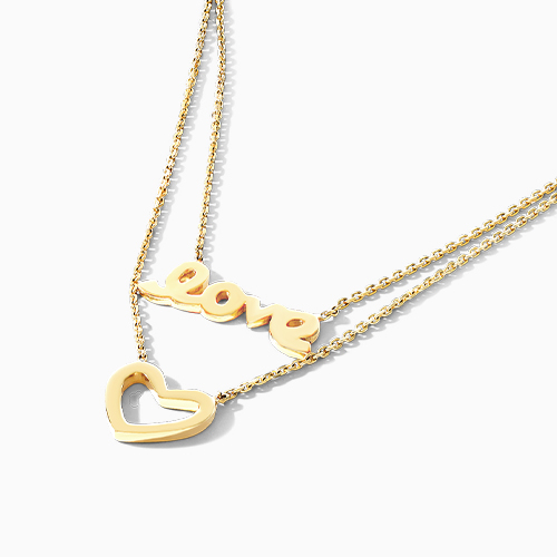 14K Yellow Gold Duo Love And Heart Necklace