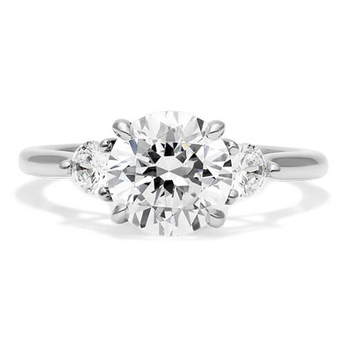 14K White Gold Classic Round Shape Three Stone Engagement Ring