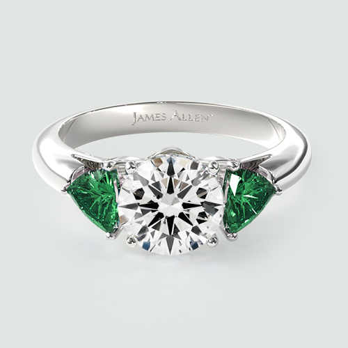 14K White Gold Three Stone Pear Shaped Emerald Engagement Ring