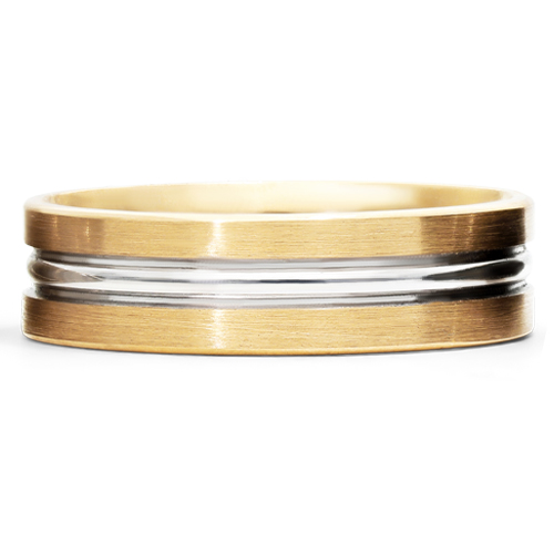 14K White And Yellow Gold 6MM Band Grooved Band