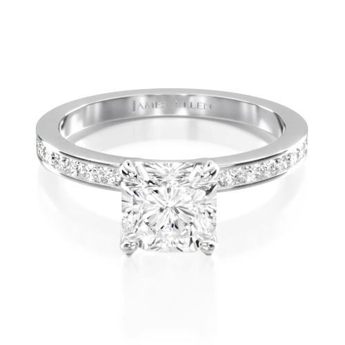 18K White Gold Channel Set Princess Cut Diamond Engagement Ring