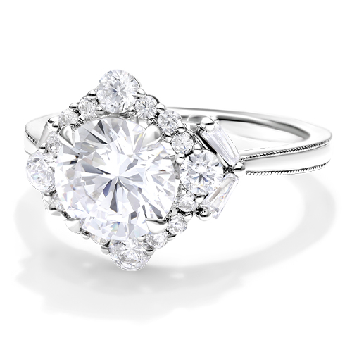 14K White Gold Vintage Glamour Halo Diamond Engagement Ring