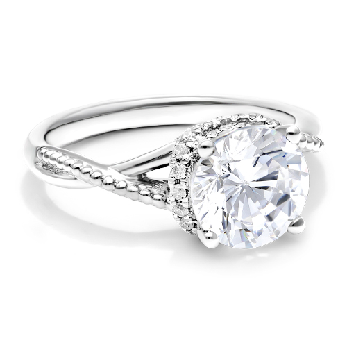 14K White Gold Vintage Ribbon Diamond Engagement Ring