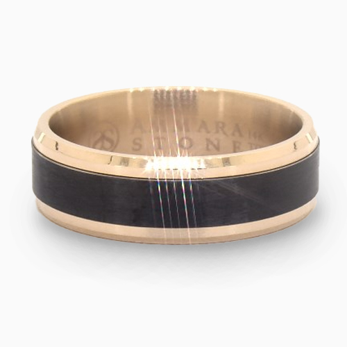 14K Yellow Gold And Black Titanium Satin Center 7mm Ring
