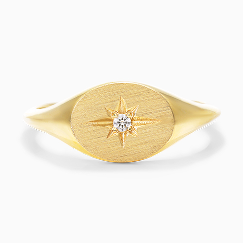 14K Yellow Gold Diamond Starburst Signet Ring