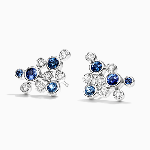 14K White Gold Bubble Sapphire And Diamond Earrings