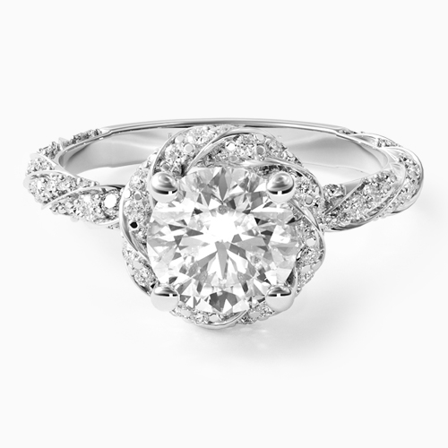 14K White Gold Twisted Pavé Halo Engagement Ring
