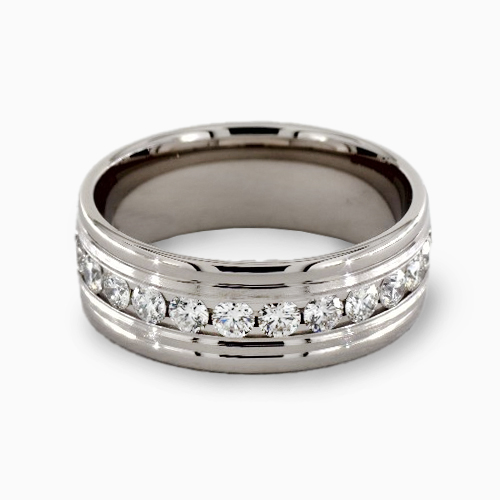 14K White Gold 8mm Comfort-Fit Channel Set Diamond Band