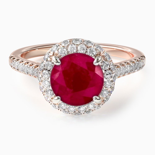 1.91 Carat Round Natural Ruby Falling Edge Pavé Diamond Engagement Ring